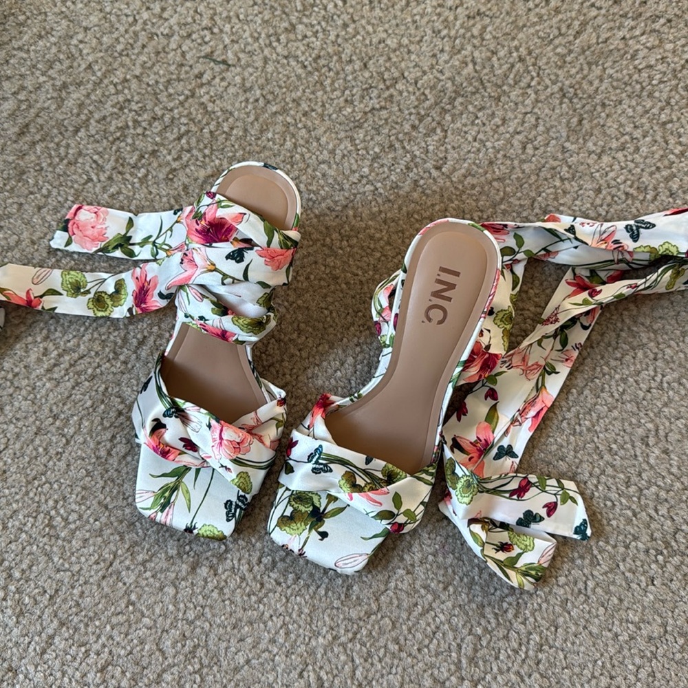 INC butterfly floral heels
